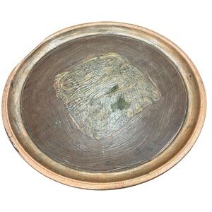 Round Decorative Tray in Copper and Formica Bottom W/ Decopauge design is Great